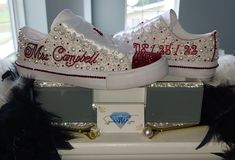 Tired of heels killing your sole? Let Signatures by Suni bling out a pair of sneakers for you! Let us turn your sneakers into the glass slippers of your DREAMS Designs starting at $160.00. Order your custom design today for all your signature BLING Cause at @Signatures by Suni we can bling ALMOST ANYTHING!! Let's BLING!💎 Visit our website at  https://signaturesbysuni.wixsite.com/signatures-by-suni Accessories:  Standard White Shoe Laces- $10 Custom Color Shoe Laces  $15  Lace Jewelry- 2 for $9 Wedding Tennis Shoes, Biker Wedding, Glass Slippers, White Shoe, Rhinestone Shoes, Bling Shoes, Vans Style, Lace Jewelry, Womens Wedding Shoes