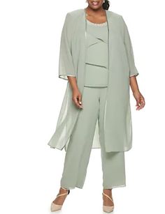 Pantsuit / Jumpsuit Mother of the Bride Dress Elegant Plus Size Scoop Neck Ankle Length Chiffon 3/4 Length Sleeve with Beading Tier 2020 Mother Of The Bride Pantsuits, Bride Pantsuit, Formal Wedding Guests, Tiered Tops, Fall Wedding Guest Dress, Party Dresses Online, Satin Long Sleeve, Jumpsuit Online, Fall Wedding Dresses