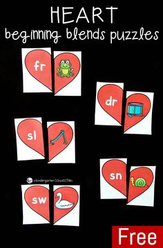 heart matching game for beginning blends with free printable cut outs to match the letter sounds