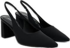 Black Square Toe Slingback Pumps For Party, Black Slingback Pumps With Sculpted Block Heel, Sleek Black Block Heel Slingback Pumps, Sleek Black Slingback Pumps With Block Heel, Evening Slingback Pumps With Square Toe And Reinforced Heel, Evening Slingback Pumps With Reinforced Heel And Square Toe, Evening Slingback Pumps With Sculpted Block Heel, Black Slingback Pumps With Sculpted Heel For Business, Black Slingback Pumps With Block Heel For Evening