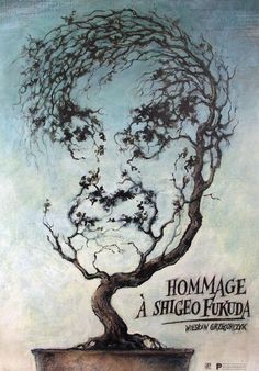 a drawing of a bonsai tree with the words hommage a shingo furuta written on it