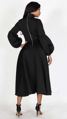 Bow Tie Dress - Foxy And Beautiful Black Necktie, Midi Dress With Pockets, Puff Sleeve Midi Dress, Bow Tie Dress, Mid Length Dress, Black Plus Size, Social Butterfly, Dress 16, Sleeve Midi Dress