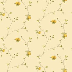 Trailing Lemons Beige/Yellow Wallpaper from the Kitchen Recipes Collection by Galerie Wallcoverings Harlequin Tile, Trailing Flowers, Smooth Wallpaper, Coffee Wallpaper, Yellow Wallpaper, Wooden Crates, White Picture, Dark Beige, Burke Decor