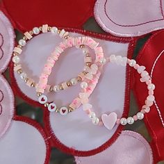 Valentines Day Bracelet Set Pink Gold Pearls Clay Heishi Bracelets Heart Handmade Set Of 3 Stretch Bracelets, Perfect Valentine's Day Gift. Handmade With Love In Las Vegas, Nv. Comes In A Beautiful Pouch. Brand New. I'd Love To Accept Your Offer! Smoke-Free Seller. Fast Shipping. Trusted Long-Timee Seller. All Items Are In Euc Unless Otherwise Stated. Thank You For Shopping, Liscel Styles. Follow Along On Instagram @Liscelstyles Beautiful Boho Hippie Festival One Of A Kind Cool Coachella Birthda Adjustable Dainty Beaded Bracelets For Valentine's Day, Dainty Adjustable Beaded Bracelets For Valentine's Day, Dainty Handmade Heart-shaped Beaded Bracelets, Pink Round Beads Jewelry For Valentine's Day, Cute Heart Beaded Bracelets For Valentine's Day, Cute Heart Beads Beaded Bracelets For Valentine's Day, Sweet Pink Jewelry With Heart Beads, Valentine's Day Friendship Bracelets With Heart Beads, Handmade Cute Bracelets For Valentine's Day