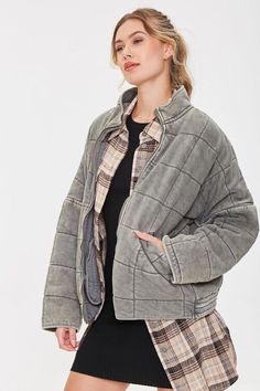 Quilted Zip-Up Jacket Knit Jacket, Zip Up, Outerwear Jackets, Dark Grey, Fitness Models, Zip Ups, Full Length, Forever 21, Winter Jackets