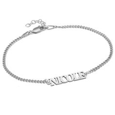 "Personalize Name Summer Gourmet Bracelet Anklet -Our Name Bracelet with Capital Letters Style and Fashion Summer 2020-2021 by your choose. The perfect gift for mom, grandma, or anyone else on your list, it can be personalized with a name or word of your choice. ★ INFO ABOUT THIS ITEM: Material: Sterling Silver 925 / 18K Gold Plated Sterling Silver 925 / 18K Rose Gold Plated Sterling Silver 925 / Gold Vermeil Plated Sterling Silver 925 Thickness: 1.1 mm / 0.04\" Measurements: 24.89 mm x 4.83 mm Custom Engraved Bracelet, Personalized Gifts For Men, Capital Letters, Engraved Bracelet, Silver Anklets, Name Jewelry, Name Bracelet, Perfect Gift For Mom, Bracelet Collection