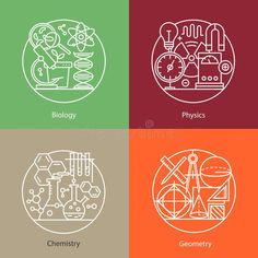 Vector set of logos biology, physics, chemistry, geometry. vector illustration Geometry Illustration, Math Logo, Career Test, Art Psychology, Science Images, Veterinary Science, Steam Education, Physical Chemistry