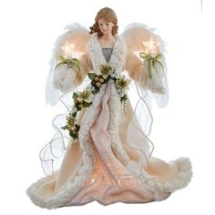 Kurt Adler 16-Inch UL 10-Light Ivory and Gray Angel Tree Topper Lighted Star Tree Topper, Grey Gown, Light Angel, Angel Christmas Tree Topper, Angel Tree Topper, Star Candle, Angel Tree, Kurt Adler, Candle Shapes