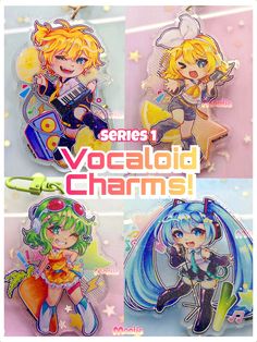 four different images of vocaloid charms