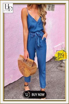 Sling Denim Jumpsuit (with Belt) Elegantes Outfit Damen, Jumpsuit Outfits, Lace Jumpsuit, Jumpsuit Outfit, Jumpsuits And Romper, Denim And Lace, Casual Jumpsuit, Denim Jumpsuit, Outfits Casuales