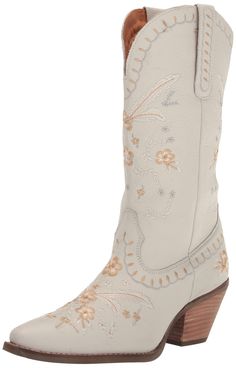 PRICES MAY VARY. Leather Shaft Pull-On Closure Mid-Calf White Boots Cowboy, Wedding Dress With White Boots, Girly Cowboy Boots, Whote Boots, Wedding Boots Cowgirl, Cowboy Boots Wedding Guest, White Boots Western, Wedding Cowgirl Boots, Wedding Dress Cowboy Boots