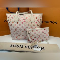 Nib Louis Vuitton Neverfull Mm Cream/Pink M47080 With Pouch % Authentic This Bag Is New, Never Been Used. Come With Dustbag Box And All Accessories. This Bag Is 100% Authentic And Will Also Go Through Ebay's Authentication Process. (Please Note, The Louis Vuitton Gift Box Is Fragile And May Suffer Some Damage During Shipping Although We Strive Our Best To Pack It Well To Avoid Any Damages. Also This Bag May Show Slight Marks/Scratching Or Dust From Storage) 12.2 X 11 X 5.5 Inches (Length X Heigh Pink Monogram Canvas Shoulder Bag For Shopping, Designer Pink Bag With Dust Bag, Designer Pink Bags With Dust Bag, Pink Monogram Canvas Shoulder Bag For Travel, Pink Monogram Canvas Shoulder Bag For Daily Use, Pink Monogram Canvas Rectangular Shoulder Bag, Pink Rectangular Monogram Canvas Shoulder Bag, Elegant Pink Monogram Canvas Bag, Luxury Multicolor Bags With Original Box