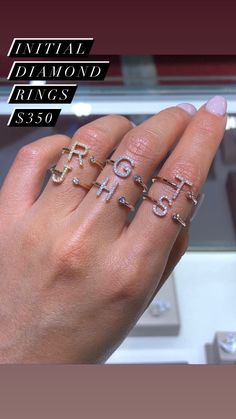 Follow us on IG and Tiktok sellerofjewels Personalized Diamond Initial Ring For Wedding, Wedding Jewelry With Initials In Cubic Zirconia, Elegant White Initial Ring, Silver Diamond Initial Ring For Wedding, Silver Diamond Initial Wedding Ring, White Gold Initial Ring For Wedding, White Diamond Initial Ring For Anniversary, Luxury Silver Initial Ring For Wedding, 14k Gold Initial Ring With Diamond Accents For Wedding