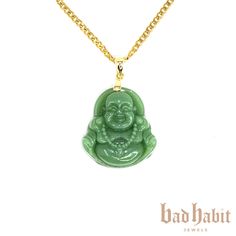 14k Gold Plated Stainless Steel 18" Necklace Necklace and Pendant Included as Set Green 14k Gold Spiritual Necklace, Spiritual Green 14k Gold Necklace, Green Necklace Stamped 14k For Gift, Green 14k Stamped Necklace For Gift, Green 14k Stamped Necklace Gift, Jade Buddha Necklace, Jade Buddha, Evil Eye Hamsa, Buddha Necklace