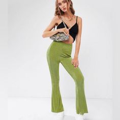 Zaful High Rise Bell Bottom Party Pants - Light Green, Size M New In Bag. Pants Type: Pull On Pants Fit Type: Skinny Length: Normal Closure Type: Elastic Waist Material: Polyester,Polyurethane Material Stretch: High Stretch Pattern Type: Solid Color Waist Type: High Bundle & Save Approx Measurements: Length 41” Inseam 32” Rise 91/2” Approx Stretch In Band- It’s Very Flexible Waist 13” Unstretched/15-16”Stretched A8-269 Green High Waist Non-stretch Pants, Non-stretch High Waist Green Pants, Trendy Green Non-stretch Wide Leg Pants, Trendy Green Full-length Pants, Trendy Green Full Length Pants, Trendy Full Length Green Pants, Casual High-waisted Summer Leggings, Green Fitted Flare Bottoms, Fitted Flare Bottoms In Green