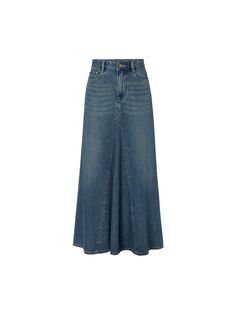 MO&Co. Women's Paneled Denim Midi Skirt This denim skirt is made of comfortable pure cotton material. Its high-waisted A-line silhouette and classic 5-pocket design accentuate your curves. The paneled construction creates a flared trumpet shape, adding a touch of retro chic. Features : - High waist A-line silhouette- Classic five-pocket design- Breathable cotton materails Code: MBD1SKT031The back length of size S is 94cmMATERIALS & CARE Material: 100% CottonDenim products have slight fading, whi A Line Denim Skirt, Blue Jean Skirt, Fashion Drawing Dresses, Jeans Skirt, Denim Skirt Women, Muslimah Fashion Outfits, Denim Skirts, Denim Midi Skirt, Muslimah Fashion