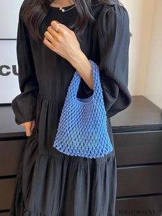 BagForLove - Chic One Shoulder Beach Handbag: Womens Mesh Woven Cutout for Leisure Vacation or Travel Trendy Large Capacity Blue Crochet Bag, Trendy Blue Crochet Tote Bag, Blue Crochet Shoulder Bag With Large Capacity, Casual Blue Handheld Shoulder Bag, Blue Large Capacity Crochet Shoulder Bag, Blue Rectangular Crochet Bag For Spring, Rectangular Blue Crochet Bag For Spring, Spring Blue Rectangular Crochet Bag, Trendy Blue Crochet Bag For Spring