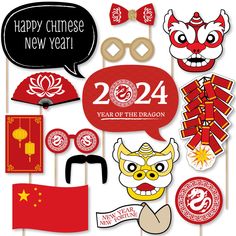 the chinese new year photo booth props are ready to be used for an upcoming event