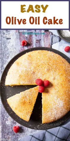 an easy olive oil cake with raspberries on top