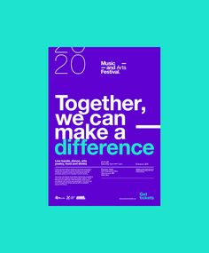 a purple poster with the words together, we can make a difference in blue and white