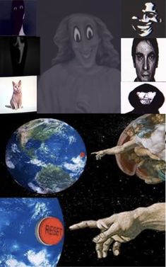 the collage shows different images of people and animals in front of earth, with hands reaching out to each other