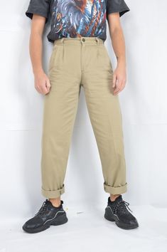 Vintage beige classic straight cotton trousers {682} PRODUCT INFO: Material - 100% COTTON / Size tag on item - 28 / WAIST - 71 CM / FULL LENGTH - 108 CM / 42.5 INCH / INSEAM - 84 CM / 33 INCH / Our model is 179 CM and normally wears a size 29/30 INFO: Due to item's vintage condition, the original tag might not show the true size. If you have any questions about this product or shipping just drop us a message and we will get back to you as soon as possible. CONDITION: Please note that Hanger Vint Classic Beige Chinos For Spring, Beige Chino Cotton Twill Pants With Straight Hem, Fitted Cotton Dress Pants In Khaki, Khaki Straight Leg Chinos For Spring, Classic Beige Straight Leg Bottoms, Khaki Straight Leg Chinos For Summer, Beige Chinos With Belt Loops For Spring, Classic Beige Chinos With Straight Hem, Beige Straight Leg Work Pants With Belt Loops