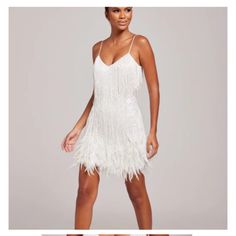 Ordered For Afrer Party And Decided To Go With Something Else. This Was Newly Ordered But Strangely Didn’t Come With Tags But Never Worn Other Than Try On White Fringe Dress Nashville, Lottie Dress, Chiffon Outer, White Beaded Dress, Nadine Merabi, Cotton Loungewear, Alexandre Vauthier, Outfit Jeans, Feather Dress