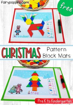 christmas themed pattern block mats for kids to make