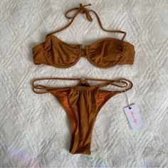 Tropicana 2021 Set Size 1 Suede Material Measurements On Photos. Bottoms Are Nwt Top Is In Excellent Condition Underwire Bust: 24-25 Inches Waist: 24 Inches Any Questions Let Me Know :) Offers Are Welcome :) Suede Material, Brown Orange, Let Me, Let It Be, Orange, Women Shopping