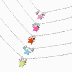 Claire's Best Friends Five Star Pendant Necklaces - 5 Pack Bff Necklaces For 5, Playful Silver Charm Necklaces, Trendy Silver Necklace For Best Friend Gift, Trendy Silver Necklace For Best Friend, Trendy Adjustable Star Charm Necklace, Adjustable Trendy Star Charm Necklace, Trendy Silver Necklaces For Birthday, Trendy Silver Necklace For Birthday, Cute Silver Charm Necklaces For Friendship