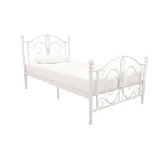 a white bed frame with two pillows on it