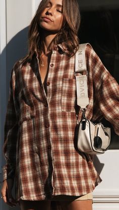 F00068373-102 Women Plaid Shirt, Brown Tartan, Autumn Street, Plaid Shirt Women, Plaid Shirts, Pleated Blouse, Oversized Blouse, Loose Blouse, Summer Fashion Outfits