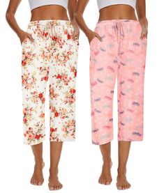 PRICES MAY VARY. Capri pajama pants for women are made of cotton polyester blend fabric, lightweight, breathable, stretchy, super soft against the skin and comfy enough for every day wearing Women's cotton lounge pants feature elastic waistband with drawstring, wide leg cut and loose fit, cropped length pants with two side pockets, soft and comfy touching, move freely all the day 2 pack capri sleep pants, soft and stretchy, comfortable and casual for sleepwear, perfect for everyday essentials, e Spring Sleepwear With Pockets For Loungewear, Spring Loungewear Sleepwear With Pockets, Spring Sleepwear With Pockets, Comfortable Summer Pants For Pajama Party, Cotton Pants For Summer Pajama Party, Spring Sleepwear With Elastic Waistband, Comfortable Pajama Shorts For Spring Pajama Party, Comfortable Spring Pajama Shorts For Pajama Party, Spring Cotton Sleepwear With Wide Legs