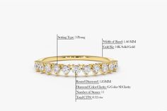 "Diamond Wedding Band / 14k Gold Diamond Wedding Ring Women / Wedding Stacking Ring / 14k Gold Ring /Yellow Gold Wedding Band /Prong Setting Item Details * Made to Order. * Gold Kt: 14K (Please message me if you want 18K) * Custom Gold Color: Rose Gold, Yellow Gold, White Gold * Round Diamond: 11 pcs 1.85MM * Total CTW: 0.32 Ctw * Diamond Color-Clarity: G Color SI Clarity * Setting Type: 3 Prong * Band Width: 1.4MM * Ready to Ship in 7-10 Business Days ★ ★ ★ Each order will be beautifully packag Gold Cubic Zirconia Half Eternity Wedding Ring, Gold Cubic Zirconia Bridal Sets For Anniversary, Stackable Yellow Gold Eternity Band For Wedding, Gold Heirloom Half Eternity Band, Moissanite Diamond Ring In Yellow Gold For Marriage, Gold Moissanite Half Eternity Wedding Ring, Yellow Gold Bridal Set With Prong Setting As Gift, Heirloom Gold Half Eternity Band, Heirloom Gold Eternity Band