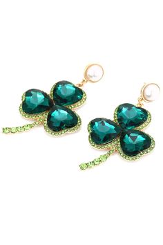 The high-end emerald earrings belong to the charm of Dahlia Emerald Clover Earrings. Clover-shaped earrings inlaid with gemstones and diamante, accented with a delicate pearl. Perfect for party dresses or everyday wear.  One Size fits all  Length/Width:7.5cm/3cm  Color may vary due to lighting on images Emerald Drop Earrings For Party, Green Jeweled Earrings For Party, Emerald Earrings For May Birthstone Party, May Birthstone Crystal Dangle Earrings For Party, Elegant Green Jeweled Earrings, Emerald Earrings For Party And May Birthstone, Green Crystal Earrings For May Birthstone Party, Elegant Crystal Earrings For May Birthstone Party, Elegant May Birthstone Crystal Earrings For Party