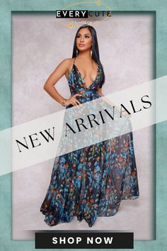 Popular European and American Deep V-neck Open Back Chiffon Dress Flowy Chiffon V-neck Dress For Party, Chic V-neck Chiffon Party Dress, Floral Print V-neck Maxi Dress For Night Out, Chic V-neck Chiffon Dress For Date Night, Printed V-neck Evening Dress, Multicolor Chiffon Party Dress, Flowy Floral Print Chiffon Party Dress, V-neck Chiffon Party Dress, Flowy Floral Chiffon Party Dress