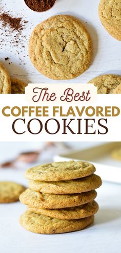 a stack of coffee cookies Cappuccino Cookies Recipe, Cookies With Instant Coffee, Coffee Crisp Cookies, Espresso Powder Cookies, Cinnamon Coffee Cookies, Irish Coffee Cookies, Mocha Chocolate Chip Cookies, Chocolate Chip Coffee Cookies, Mocha Cookies Recipe