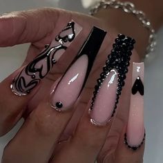 Fresh Nails, Ballet Nails, Black Acrylic Nails, Black Nail Designs, Unique Acrylic Nails, Black Nail, Nail Patterns, Acrylic Nails Coffin, Square Acrylic Nails