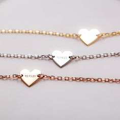 Engraved Heart-Shaped Bracelet - A Custom Tale of Love & Memories Personalize your bracelet by adding your initials, name, or a special date. Crafted with care, this heart-shaped bracelet is the perfect way to express your love and affection. Wear it as a reminder of a special moment or person in your life. WHAT MAKES IT SPECIAL A cute heart shape that speaks volumes. Sturdy and pretty at the same time. Personalize it with dates, initials, or symbols that are meaningful to you. Our expert team e Double Heart Bracelet Valentine's Day Gift, Valentine's Day Double Heart Friendship Bracelet, Minimalist Wedding Bracelet With Heart Charm, Wedding Minimalist Bracelet With Heart Charm, Silver Heart Bracelets For Anniversary Gift, Silver Heart Bracelet For Anniversary Gift, Silver Heart Bracelets For Anniversary, Friendship Bracelets With Double Heart Charm, Anniversary Bracelets With Heart Beads