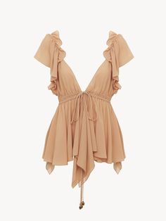 Chloé Gathered Camisole Top In Silk Georgette | Chloé US Georgette Tops, Feminine Chic, Top Cropped, Dolce E Gabbana, Beach Wear, French Fashion, Ruffle Top, Silk Blouse, Valentino Garavani