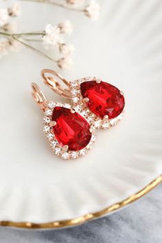 Red Earrings, Red Crimson Drop Earrings, Bridal Red Earrings, Red Scarlet Drop Earrings, Bridesmaids Red Earrings, Gift for Her - Etsy Luxury Red Formal Earrings, Elegant Red Hallmarked Earrings, Exquisite Red Earrings, Luxury 14k Gold Red Earrings, Luxury Red Earrings With Gemstone Accents, Red Bridesmaids, Earrings Christmas, Christmas Gift For Her, Earrings Red