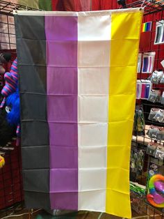 there is a large rainbow flag in the store