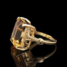 Vintage 18k Yellow Gold & Citrine Cocktail Ring - Etsy Yellow Gold Citrine Topaz Ring, Emerald Cut, Elegant Yellow Gold Emerald-cut Topaz Ring, Elegant Emerald Cut Yellow Gold Topaz Ring, Elegant Yellow Gold Emerald Cut Topaz Ring, Art Deco Gold Baguette Cut Ring, Gold Art Deco Baguette-cut Ring, Luxury Citrine Topaz Ring With Emerald Cut, Luxury Gold Emerald Ring For Formal Occasions, Gold Art Deco Baguette Cut Ring