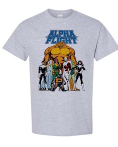 Alpha Flight T-Shirt - Retro Design Marvel Comics Tee for Graphic Tee Casual T-shirt For Comic-con, Cotton Top For Comic-con Fan Merchandise, Cotton Tops For Comic-con Fan Merchandise, Casual Tops For Comic-con, Retro Character Print T-shirt For Fan Conventions, Comic-con Graphic Cotton T-shirt, Pop Culture Tops For Comic-con And Fan Conventions, Casual Tops With Graphic Print For Comic-con, Casual Comic-con Graphic Print Top