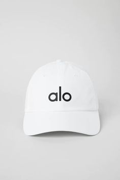 Performance Off-Duty Cap - White | Alo Yoga Cap White, White Hat, Dad Caps, Back Women, Alo Yoga, Performance Fabric, Silhouette Design, Yoga Women, Signature Logo