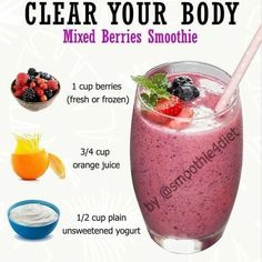 a smoothie with berries and yogurt is shown in this advertment