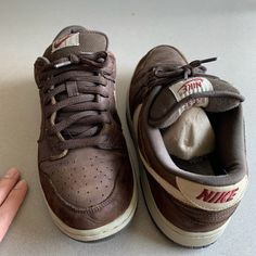 2004 Vintage Nike Dunks Low Mocha Size 10.5 Men's Used In Great Condition Nike Leather Custom Sneakers With Rubber Sole, Brown Sneakers With Contrast Sole, Brown Custom Sneakers With Rubber Sole For Streetwear, Brown Sneakers With Contrast Sole And Round Toe, Nike Brown Sneakers With Contrast Sole, Classic Brown Custom Sneakers For Sports, Classic Brown Custom Sneakers For Streetwear, Brown Sneakers For Streetwear With Round Toe, Brown Round Toe Sneakers For Streetwear