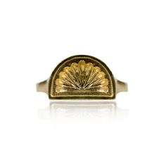 Gold Ring - This signet ring is inspired by the shell-shaped niches often seen in Italian architecture and Renaissance paintings. This ring was lovingly carved from wax and carefully cast in solid 14k gold. A beautiful accessory that can also be used to add class to your correspondence, by using it as a wax seal. Available in half sizes 412. Wax Carved Ring, Wax Seal Ring, Lost Wax Jewelry, Wax Carving Jewelry, Cast Rings, Greek Ring, Pinky Signet Ring, Champagne Diamond Rings, Hexagonal Ring