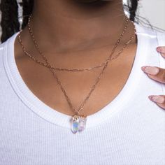 Rose Gold Clavicle Chain Crystal Necklace, Rose Gold Crystal Necklace With Clavicle Chain, Spiritual Rose Gold Necklace With Delicate Chain, Rose Gold Delicate Chain Crystal Necklace, Rose Gold Crystal Necklace With Delicate Chain, Spiritual Rose Gold Jewelry With Adjustable Chain, Rose Gold Gemstone Pendant Charm Necklace, Rose Gold Gemstone Pendant Charm Necklaces, Rose Gold Pendant Charm Necklaces With Gemstone