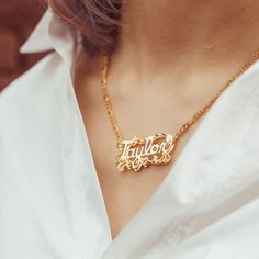 Double Plated Name Necklace – Tres Colori Jewelry Elegant Nameplate Curb Chain Necklace, Elegant Custom Nameplate Chain Necklace, Double Name Necklace Gold, Double Plated Name Necklace, Gold Metal Name Necklace With Chain, Numbers Roman Numerals, Numbers Roman, Solid Necklace, Herringbone Necklace